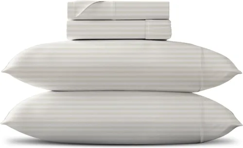 Miniatura 12 de TEXAS LINEN CO. Juego de sábanas de algodón egipcio Split King - 600 número de hilos, 5 piezas, sábanas blancas para cama ajustable, fibra 19: Raya