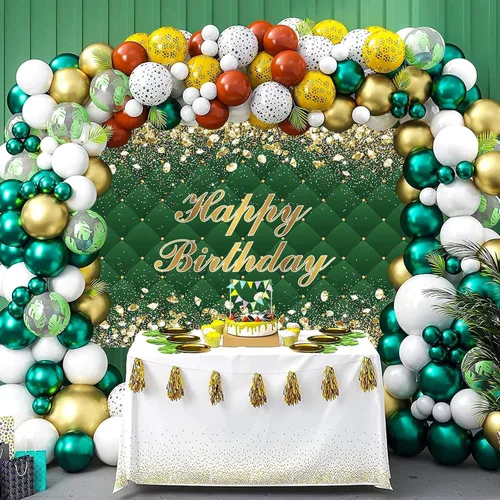 Miniatura 5 de Renaiss Cartel de fondo de feliz cumpleaños de 8 x 6 pies para sesión de fotos, retrato de diamantes dorados, fondo verde de fotografía para hombres
