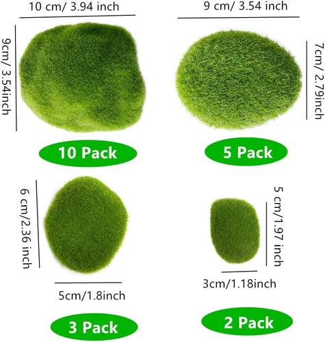 Miniatura 2 de Rocas de musgo artificiales decorativas de 4 tamaños, piedras de bolas de musgo verdes, piedras falsas para arreglos florales, manualidades