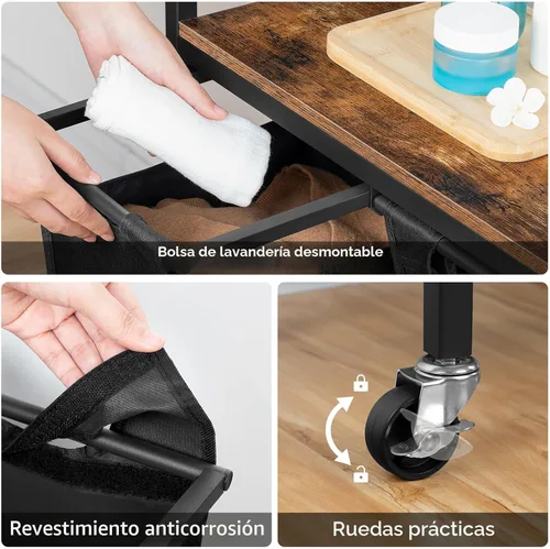 Miniatura 4 de HOOBRO Clasificador de Ropa 4 Secciones, Cesta de Lavandería con Ruedas, 4 × 10.5 Gal (40 L), Cesta de Lavandería con Ruedas, Bolsas de Tela Oxford