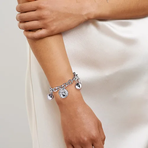 Miniatura 2 de Pulsera gruesa de oro para mujer chapado en oro de 14 quilates, con cierre de bola, moneda, medallón redondo, simple, moderno, apilable, a la moda