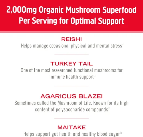 Miniatura 4 de OM MUSHROOM SUPERFOOD Suplemento de superalimento en polvo de hongos de mezcla inmunológica, bolsa de 7.05 onzas, 100 porciones, mezcla de hongos