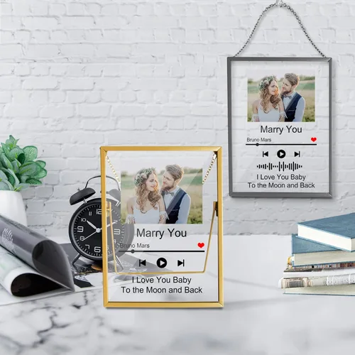 Miniatura 2 de Placa de canción acrílica personalizada con marco de fotos, cubierta de álbum de fotos personalizada para el día de San Valentín, aniversario, boda