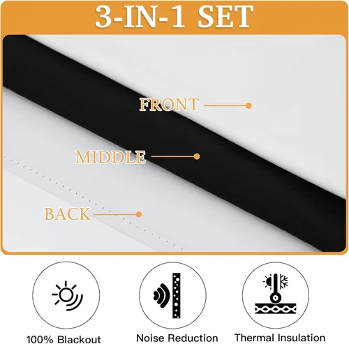 Miniatura 5 de RYB HOME 3 en 1 insonorizadas - oscurecedoras - cortinas de lino con aislamiento, cortinas de ahorro de energía con bloqueo de ruido para Lino blanco