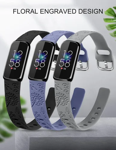 Miniatura 2 de Minyee Paquete de 3 correas compatibles con Fitbit Luxe para mujer, de silicona suave, con grabado floral, correa deportiva de diente de león
