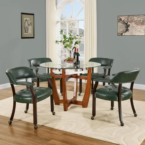 Miniatura 44 de Juego de 8 sillas de cuero de comedor con ruedas y brazos, silla de capitán Accent con ruedas, sillas de madera con ruedas enrollables para cocina