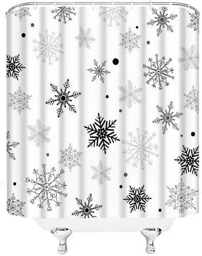 Miniatura 3 de AMFD Cortina de ducha de copo de nieve de Navidad, juego de cortina de baño de tela Holidy con ganchos (36 pulgadas de ancho x 70 pulgadas de alto)