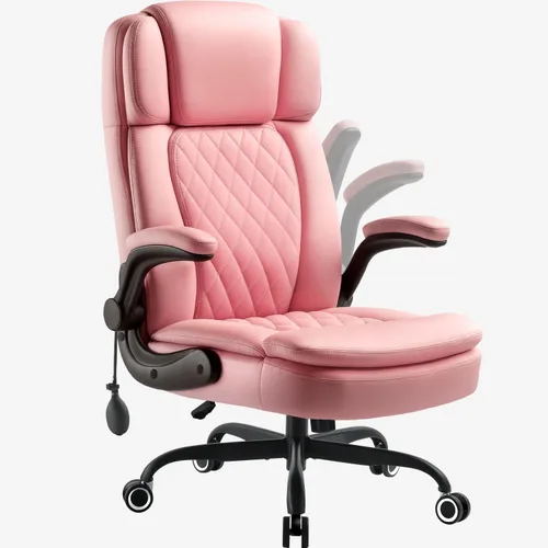 Miniatura 10 de Silla de oficina ejecutiva grande y alta de 450 LBS con brazo abatible, silla de escritorio de computadora de cuero PU resistente, cómoda silla Negro