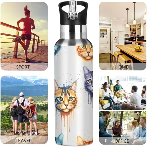 Miniatura 5 de Insulated Water Bottle 20 Oz, Leakproof Water Bottles for Gym Outdoor Travel School, Colorful Cats Tie Dye