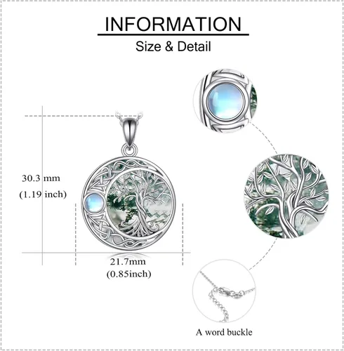 Miniatura 11 de ONEFINITY Collar de plata de ley 925 con diseño de árbol de la vida con colgante de nudo celta de concha de abulón para mujer