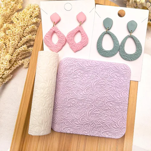 Miniatura 8 de Rodillo de textura de arcilla polimérica de 3 piezas, funciona con cortadores de arcilla polimérica para manualidades, aretes, joyería, suministros