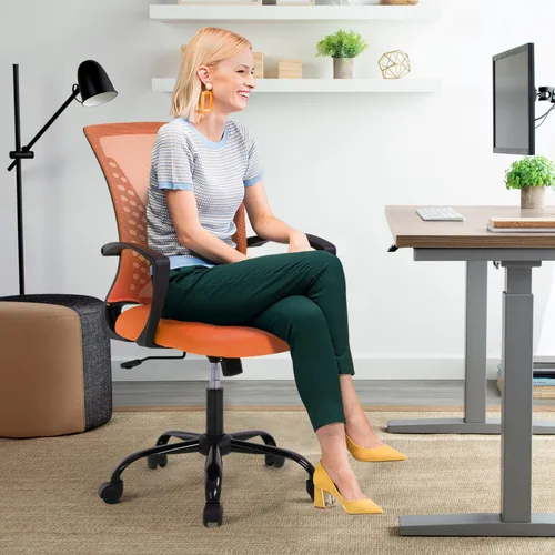 Miniatura 2 de Silla de oficina ergonómica con soporte lumbar, silla de computadora de malla ajustable para oficina en casa, silla giratoria de respaldo medio