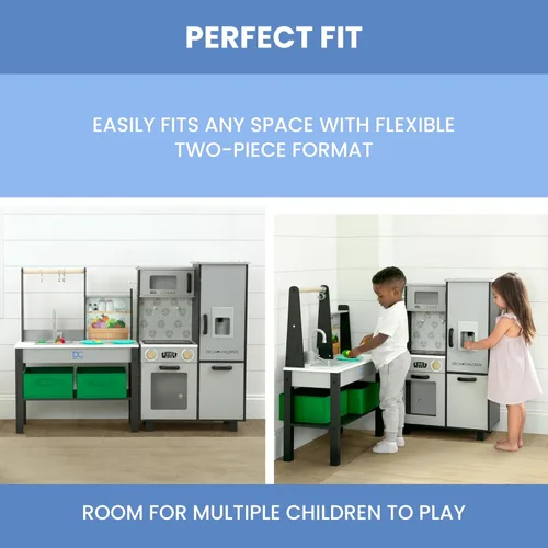 Miniatura 3 de Delta Children - Cocina de juguete Gourmet Todo en Uno de Rincón - Juego de cocina con estufa segura y sin calor con luces, horno, fregadero, Gris