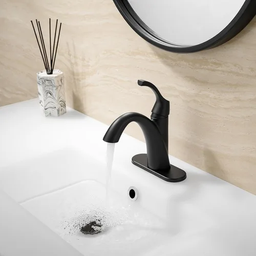 Miniatura 3 de TimeArrow TAF206-MB TAF206-MB - Grifo para lavabo de baño, negro mate, grifo de baño de una sola manija para 1 agujero con placa de cubierta de 3