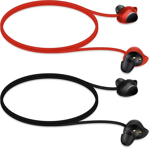 kwmobile Correas compatibles con Samsung Galaxy Buds/Buds Plus - 2 soportes de silicona para auriculares inalámbricos, color negro/rojo