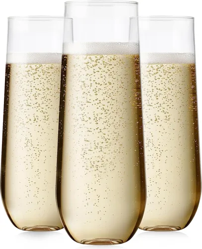 Miniatura 9 de Maaá 24 Paquete de copas de champán de plástico, 9 onzas, desechables, sin tallo, con borde dorado, copas de Mimosa para brindar, copas de cóctel