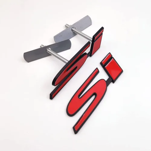 Miniatura 7 de 1 emblema de metal negro y rojo para parrilla delantera del automóvil + 1 calcomanía 3D para tapa trasera de carreras, calcomanía deportiva