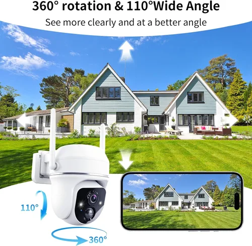 Miniatura 4 de Cámara inalámbrica de seguridad solar de 3 MP con visión de 360 ° con batería solar, cámara WiFi con detección de movimiento AI/conversación de 2