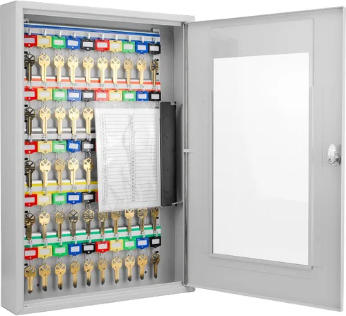 Miniatura 8 de Barska Caja con cerradura de llave con puerta de cristal, organizador de gabinete de llaves de acero para montaje en pared con ganchos etiquetados