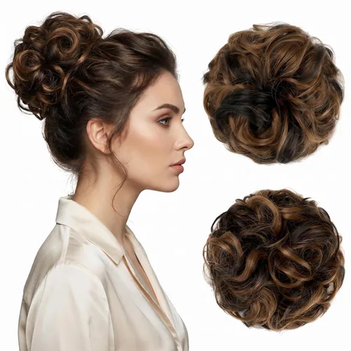 Miniatura 15 de Moño desordenado grande y desordenado, moño ondulado, rizado, coleteros gruesos, extensiones de cabello para mujeres y niñas, color marrón jengibre