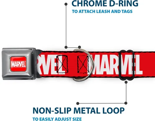 Miniatura 5 de Buckle-Down Collar de perro hebilla de cinturón de seguridad Marvel Red Brick Logo Rojo Blanco 9 a 15 pulgadas 1.0 pulgadas de ancho, multicolor