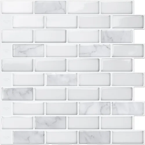 Miniatura 17 de LONGKING Loseta en muro adhesiva para cocina con diseño de mármol (10 azulejos)