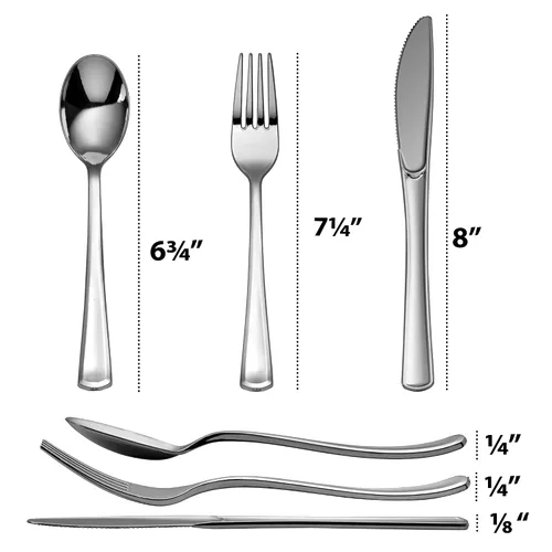Miniatura 6 de Plasticpro Tenedores desechables de plástico plateado resistente, cubiertos de plástico elegante que parecen cubiertos de plata real, utensilios