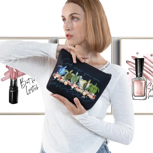 Miniatura 3 de LEVLO Bolsa de maquillaje cosmética de tortuga marina, regalo para amantes de las tortugas, Dios dice que eres único, especial, encantador, elegido