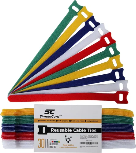 Miniatura 2 de Lazos de organización de cables – (30) correas de cable reutilizables de 8 pulgadas – Organizador de alambre para escritorios y oficinas – Cable