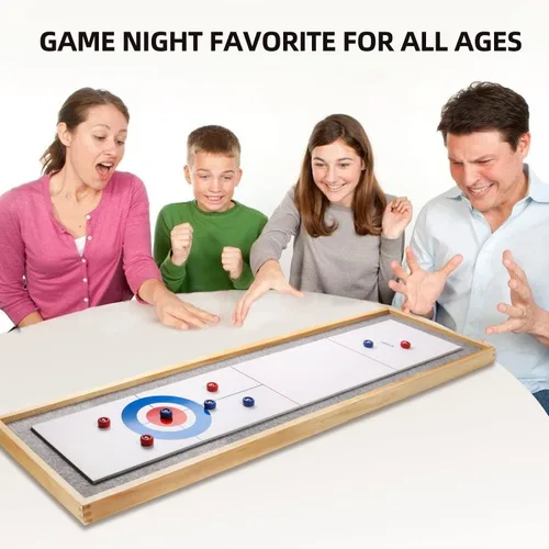 Miniatura 6 de GSE Games & Sports Expert Juego de mesa de Shuffleboard y Curling de madera maciza 2 en 1 con 8 rodillos para familia y amigos