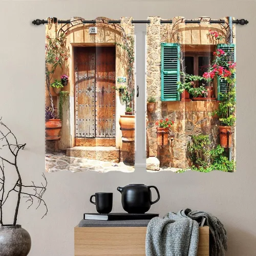 Miniatura 119 de Cortinas japonesas con pintura de tinta, monte Fuji, sol rojo, puesta de sol, hojas de bambú, cortinas de ventana para dormitorio, sala de estar
