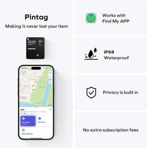 Miniatura 3 de Momax Wallet Tracker Smart Finder - Tarjeta de seguimiento de llaves Bluetooth delgada recargable con batería de 1 año, Apple Find My (solo iOS)
