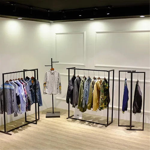 Miniatura 4 de Mlaea Perchero irregular, estante de tubo resistente con 2 rieles para colgar, tendedero de piso a techo para abrigos, pantalones, para tienda