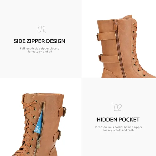 Miniatura 5 de DREAM PAIRS Women's Combat Boots, Mid Calf Built-in Wallet Pocket Lace up Military Ankle Booties
