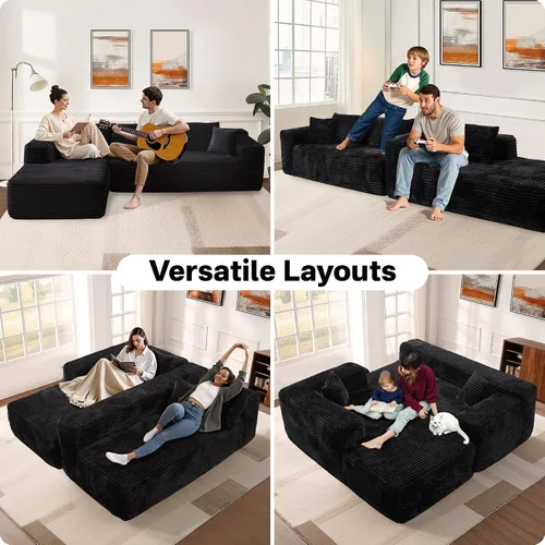 Miniatura 8 de Sofás seccionales Cloud de 96 pulgadas para sala de estar, sofá sin hueso en forma de L con cómoda silla, sofá modular con asiento profundo,