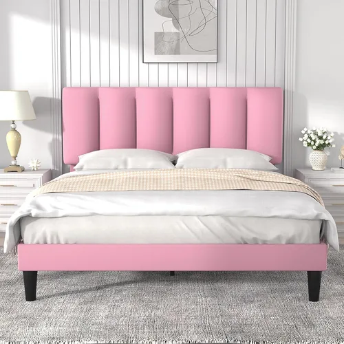 Miniatura 47 de VECELO - Base de cama tamaño individual con cabecera tapizada, plataforma con soporte de listones de madera de alta resistencia, no necesita somier