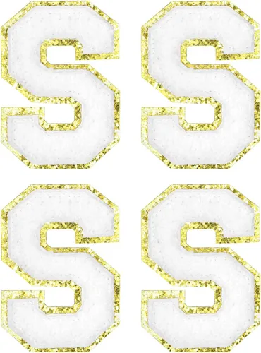 MECCANIXITY 4 parches de letras de felpilla termo-adhesivas con letras del alfabeto blanco, S de 3 pulgadas de altura para ropa, zapatos, sombreros,