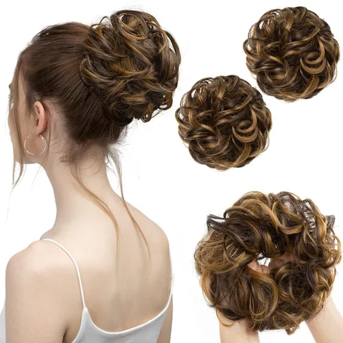 Miniatura 38 de SARLA 2 piezas de cabello desordenado color burdeos, onduladas, rizadas, sintéticas, coleteros falsos, extensiones de cola de caballo para mujeres
