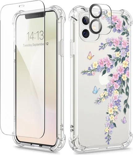 Miniatura 135 de GVIEWIN - Funda diseñada para iPhone 13 de 6.1 pulgadas, con protector de pantalla de vidrio templado y protector de lente de cámara, diseño floral