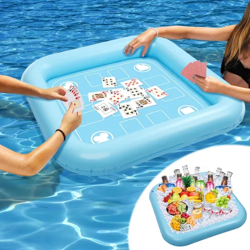 Miniatura 9 de Mesa flotante para juego de billar, mesa flotante de 40 x 40 pulgadas para piscina con soportes para bebidas y cartas de juego impermeables, mesa