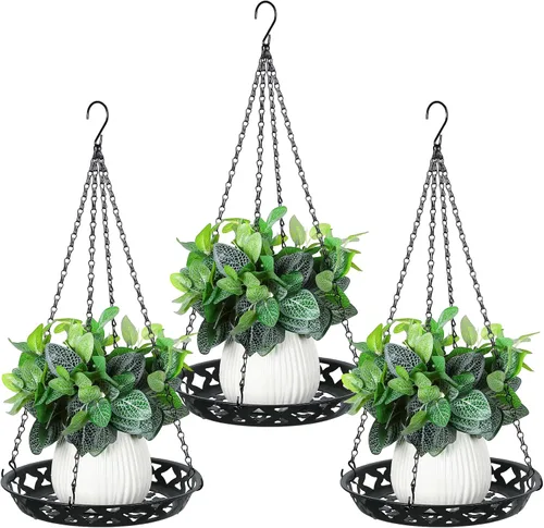 Miniatura 8 de Enhon Paquete de 6 macetas colgantes de metal, colgador de plantas de 12 pulgadas para interiores y exteriores, elegante estante decorativo negro