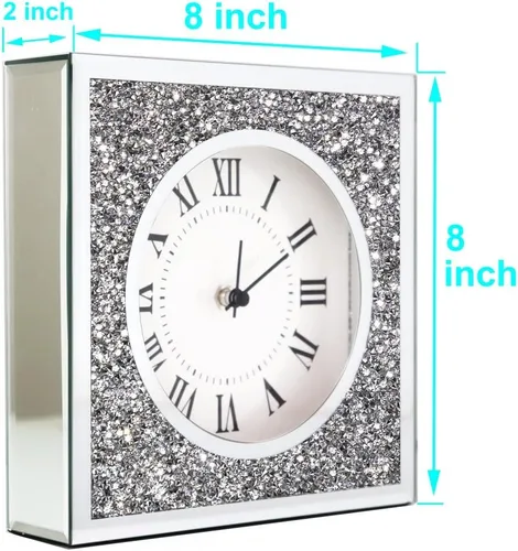 Miniatura 6 de ALLARTONLY Reloj de pared de escritorio de 8 x 8 x 2 pulgadas con diamantes triturados con espejo, reloj decorativo para decoración del hogar.