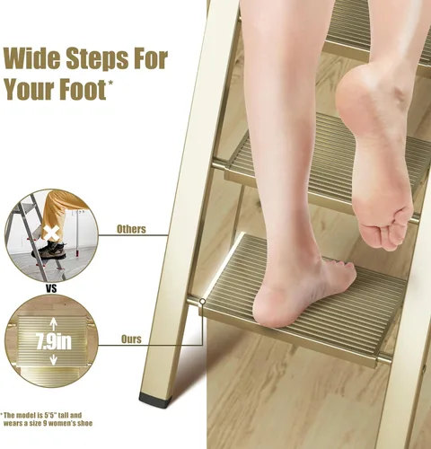 Miniatura 3 de SOLADDER Escalera de 6 escalones, taburete plegable con mango y pedal ancho antideslizante, escalera de escalera portátil de aluminio ligero