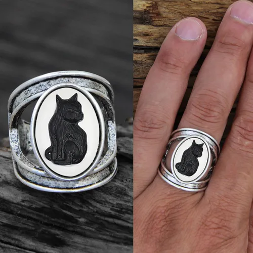 Miniatura 2 de Vintage Look 10pcs Lot Cat Cameo Anillos para las Mujeres Antiguo Plata Real Plateado Diseño Tamaño Mezclado Personalizado Joyería de Moda, Metal