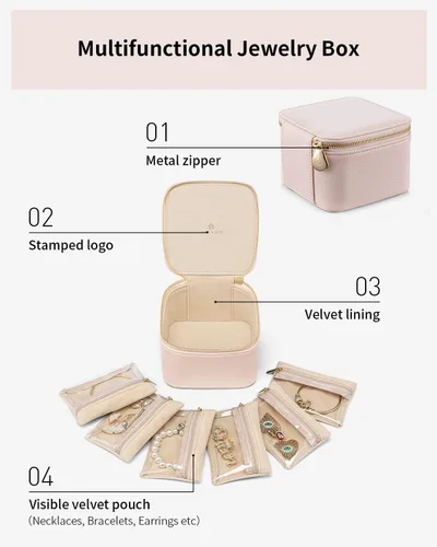 Miniatura 5 de Vlando Joyero pequeño de viaje, piel sintética, 6 bolsas de terciopelo con cremallera para mujeres y niñas, regalo del día de San Valentín