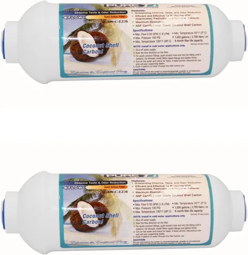 PureT - Filtro de carbono GAC de 2 x 10 pulgadas (conexión EZ de 3/8 pulgadas) en línea, filtro de agua de ósmosis inversa o 1,500 galones (paquete