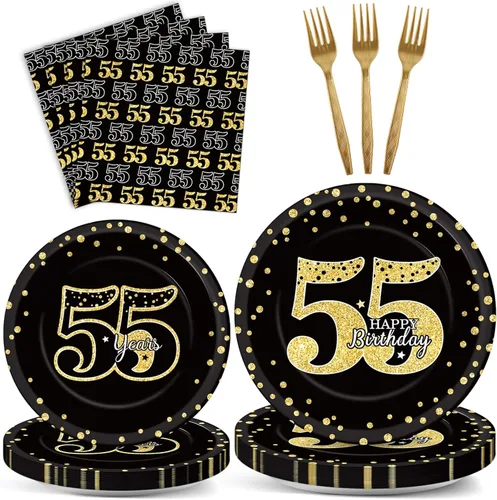 Miniatura 9 de 96 piezas de decoración de cumpleaños número 65 para hombres, platos y servilletas de papel para la mesa de pastel, suministros de mesa