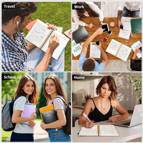 Miniatura 7 de Cuaderno de espiral con tapa dura, cuadernos B5 grandes de 8"x10", con divisores extraíbles y pestañas, 300 páginas, cuaderno de 5 asignaturas