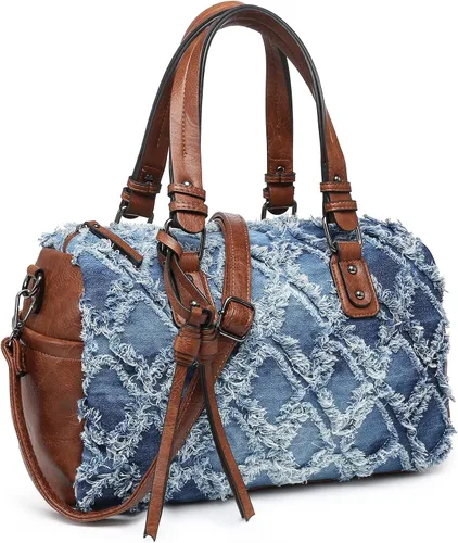 Miniatura 13 de Dasein Bolso para mujer de cuero vegano suave, diseño de barril, grande, tipo "hobo", con asa superior, bolso de trabajo, de mano, de hombro