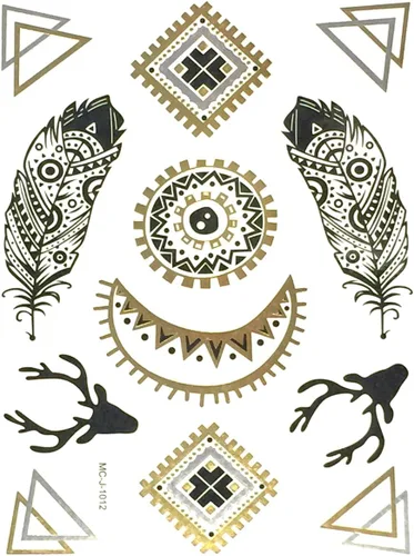 Miniatura 15 de Wrapables Tatuajes temporales inspirados en celebridades en oro metálico, plata y negro, grandes, alas de ángel_1